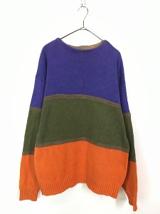 古着 90s TOMMY HILFIGER ロゴ テープ 3カラー コットン リネン ニット セーター M 古着