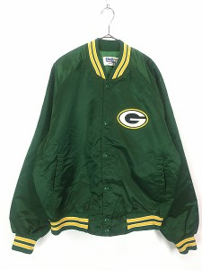 古着 90s USA製 NFL Green Bay Packers パッカーズ 光沢 サテン スタジャン ジャケット XL 古着