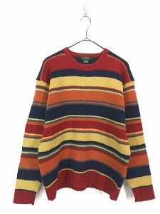 古着 80s J Crew マルチ ボーダー ラムウール ニット セーター M