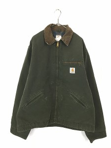 古着 80s USA製 Carhartt 裏地 チェック ブランケット MOS モスグリーン ダック デトロイト ジャケット XL位 古着