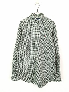 古着 90s Ralph Lauren ワンポイント ギンガム チェック BD シャツ 緑 M 古着