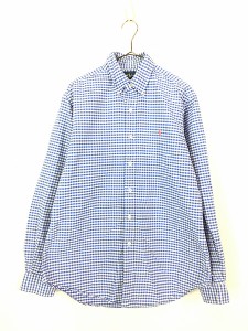 古着 90s Ralph Lauren ワンポイント ギンガム チェック BD シャツ 水色 M 古着