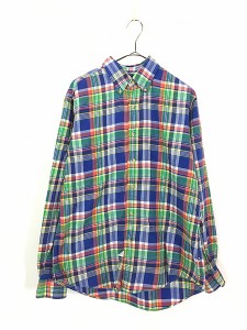 古着 90s Ralph Lauren ワンポイント マドラス チェック BD シャツ M 古着