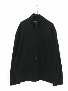 古着 Polo Ralph Lauren ワンポイント フル ジップ コットン ニット カーディガン 黒 XL 古着