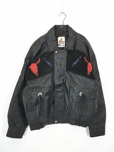 古着 90s ROUGH PHASE ネイティブ インディアン パデッド 本革 オール レザー ジャケット L