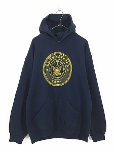 古着 90-00s USA製 Sofee 「US NAVY」 ミリタリー リフレクター スウェット パーカー L