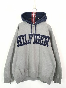 古着 90s TOMMY HILFIGER BIG ロゴ パッチ レイヤード スウェット パーカー XL 古着?A