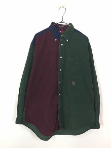 古着 90s TOMMY HILFIGER エンブレム 刺しゅう クレイジー パターン コーデュロイ シャツ M 古着