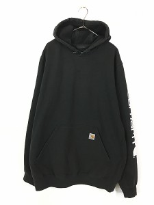 古着 Carhartt ワンポイント パッチ アーム プリント スウェット パーカー 黒 L 古着