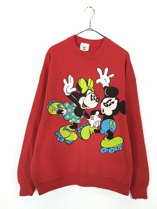 古着 90s Disney Mickey ミッキー ミニー ローラースケート スウェット トレーナー XL位 古着