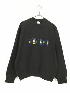 古着 90s USA製 Disney Mickey ミッキー 刺しゅう スウェット トレーナー L 古着