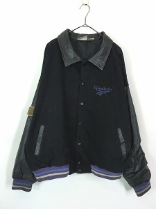 古着 90s Reebok 本革 レザー × ウール スタジャン ジャケット XL 古着