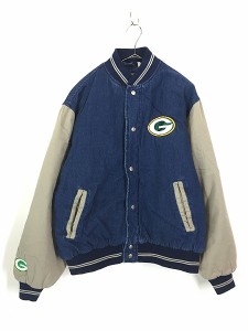 古着 90s NFL Green Bay Packers パッカーズ 「Super Bowl」 パデット デニム スタジャン ジャケット L 古着