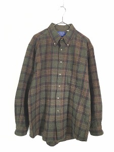 古着 90s USA製 Pendleton ダーク チェック BD ウール シャツ L