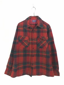 古着 60s Pendleton カラフル タータン チェック 開襟 ボックス ウール シャツ M