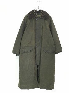 古着 90s 英国製 Barbour 3ワラント 名作 「BURGHLEY」 オイルド ワックス ロング コート オリーブ XL位