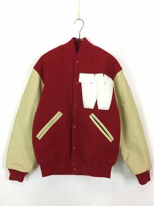 古着 90s USA製 Ripon Jackets 「W」  本革 レザー ウール スタジアム ジャケット スタジャン S