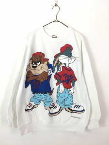 古着 90s LOONEY TUNES バックスバニー タズ ベースボール 前後ろ 両面 Tシャツ L 古着