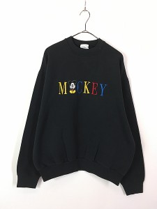 古着 90s USA製 Disney Mickey ミッキー カラフル 刺しゅう スウェット トレーナー L 古着