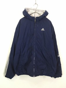 古着 adidas 裏地 フリース アーム 刺しゅう 3ライン パデット ナイロン ジャケット パーカー M 古着