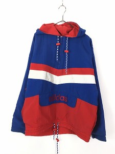 古着 90s adidas トリコロール ハーフジップ ナイロン ジャケット パーカー M 古着