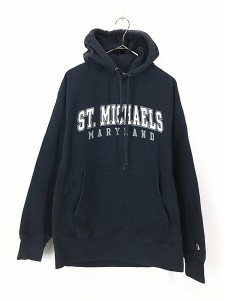 古着 00s Champion Reverse Weave 「ST.MICHAELS」 リバース スウェット パーカー 紺 M 古着