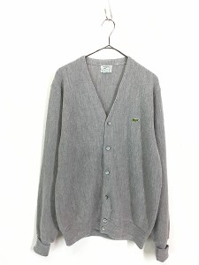 古着 80s USA製 IZOD LACOSTE ワニ パッチ アクリル ニット カーディガン グレー M 古着