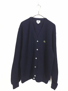 古着 80s USA製 IZOD LACOSTE ワニ パッチ アクリル ニット カーディガン 紺 XL 古着?A