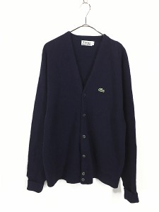 古着 70s IZOD LACOSTE ワニ パッチ アクリル ニット カーディガン 紺 L 古着?A