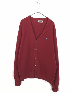 古着 70s IZOD LACOSTE ワニ パッチ アクリル ニット カーディガン Wレッド L 古着