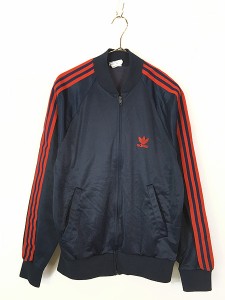 古着 80s USA製 adidas ATP 光沢 ジャージ トップ トラック スーツ 紺 M 古着