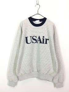 古着 80s USA製 「USAir」 ピンボーダー トリム スウェット トレーナー M