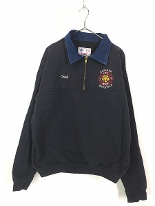 古着 90s USA製 OAKLAND FIRE DEPT デニム パッチ & 襟 ハーフジップ ファイヤーマン スウェット XL