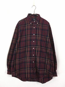 古着 90s Ralph Lauren 「BLAKE」 紺×赤 チェック BD フランネル シャツ ネルシャツ M 古着