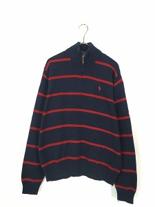 古着 Polo Ralph Lauren ボーダー ハーフジップ コットン ニット セーター L 古着