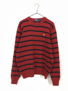 古着 Polo Ralph Lauren 赤×紺 ボーダー コットン ニット セーター L 古着