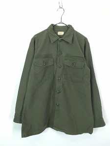 古着 70s 米軍 US 100% コットンサテン ミリタリー ファティーグ シャツ 16 1/2