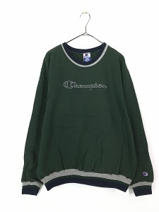 古着 90s Champion BIG ロゴ 刺しゅう リブライン スウェット トレーナー XL 古着