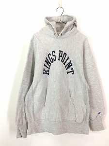 古着 90s USA製 Champion Reverse Weave 「KINGS POINT」 染み込み ミリタリー リバース パーカー L 古着