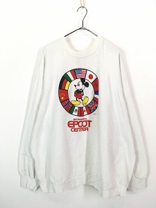 古着 80s USA製 Disney 「EPCOT」 ミッキー フラッグ 国旗 プリント スウェット トレーナー 4XL 古着