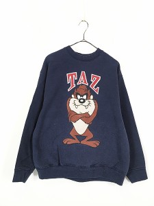 古着 90s USA製 LOONEY TUNES タズ キャラクター スウェット トレーナー L 古着