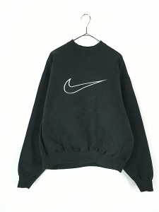 古着 90s USA製 NIKE BIG スウォッシュ ナイロン パッチ 刺しゅう ヘビー スウェット トレーナー XL 古着