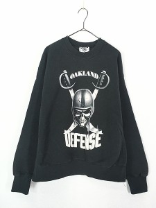 古着 90s USA製 Oakland Defense レイダース パロディ リバース タイプ スウェット トレーナー XL 古着