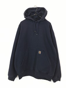 古着 Carhartt ワンポイント 刺しゅう スウェット パーカー 紺 L 古着