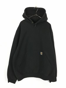 古着 Carhartt ワンポイント パッチ スウェット パーカー 黒 L 古着