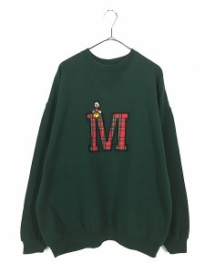 古着 90s USA製 Disney Mickey ミッキー 「M」 チェック パッチ スウェット トレーナー XL 古着