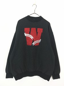 古着 90s USA製 Wisconshin University カレッジ ナイロン パッチ ボーダー スウェット トレーナー XL 古着