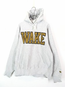 古着 90s USA製 WAKE カレッジ リバース タイプ ヘビー スウェット パーカー XL