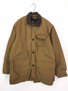 古着 90s LANDS' END 本革 レザー襟 ダック ハンティング カバーオール ジャケット ライナー完備 S