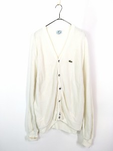 古着 80s USA製 IZOD LACOSTE ワニ パッチ アクリル ニット カーディガン 白 L?@